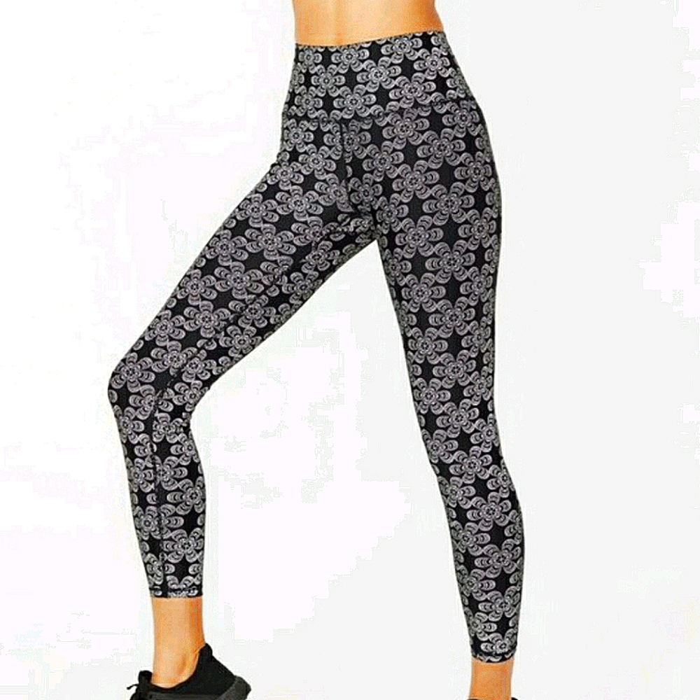 High Waist Floral Ankle Leggings Reflective